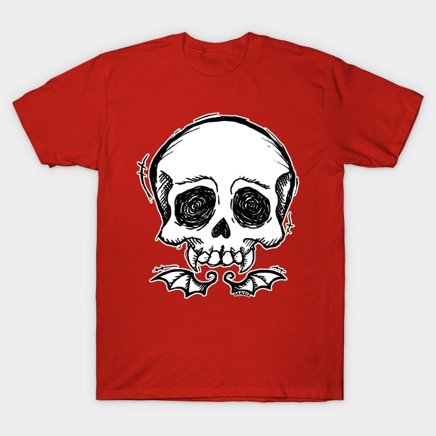 Scribbly Vampire Skull T-Shirt by Jan Grackle